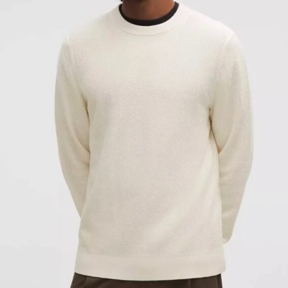 Lululemon Men's Textured Knit Crewneck Sweater- Light IVORY, Size Medium